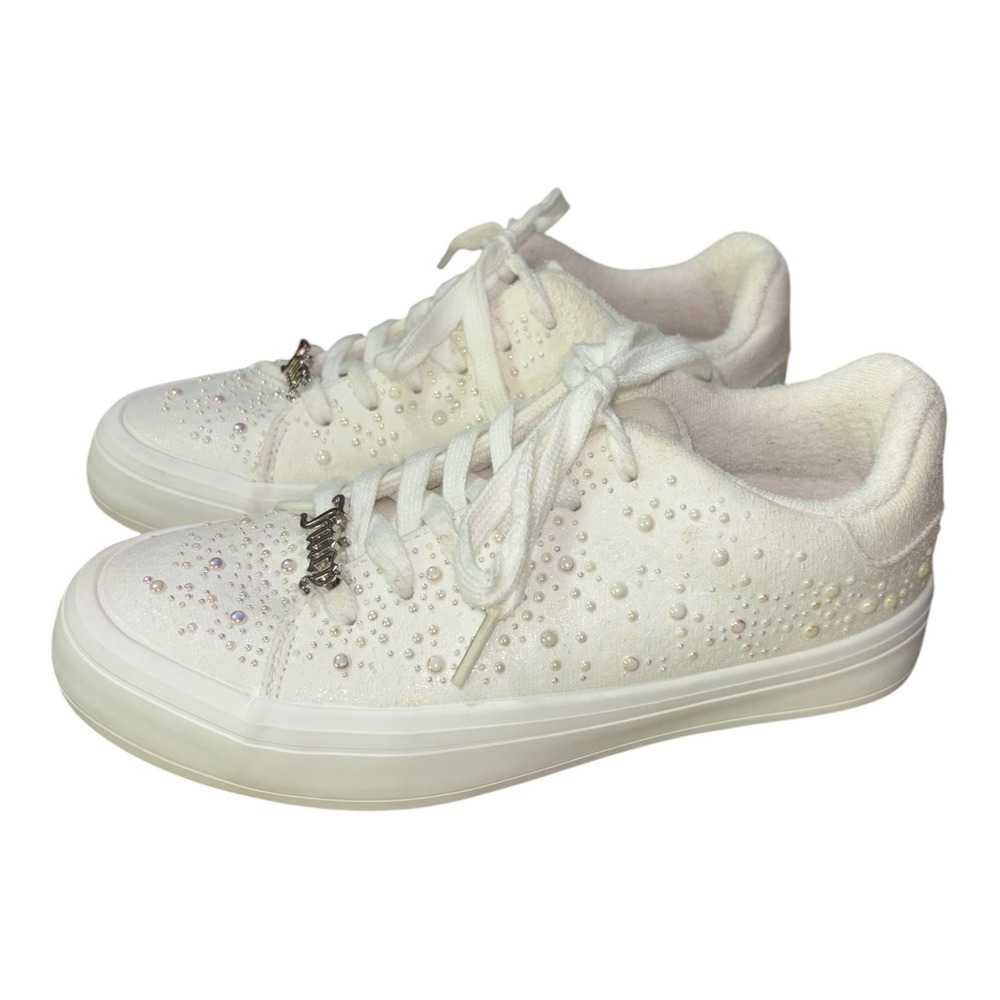 Juicy Couture Women's 6 Alanis B White Pearl Rhinestone Platform Sneakers Bling